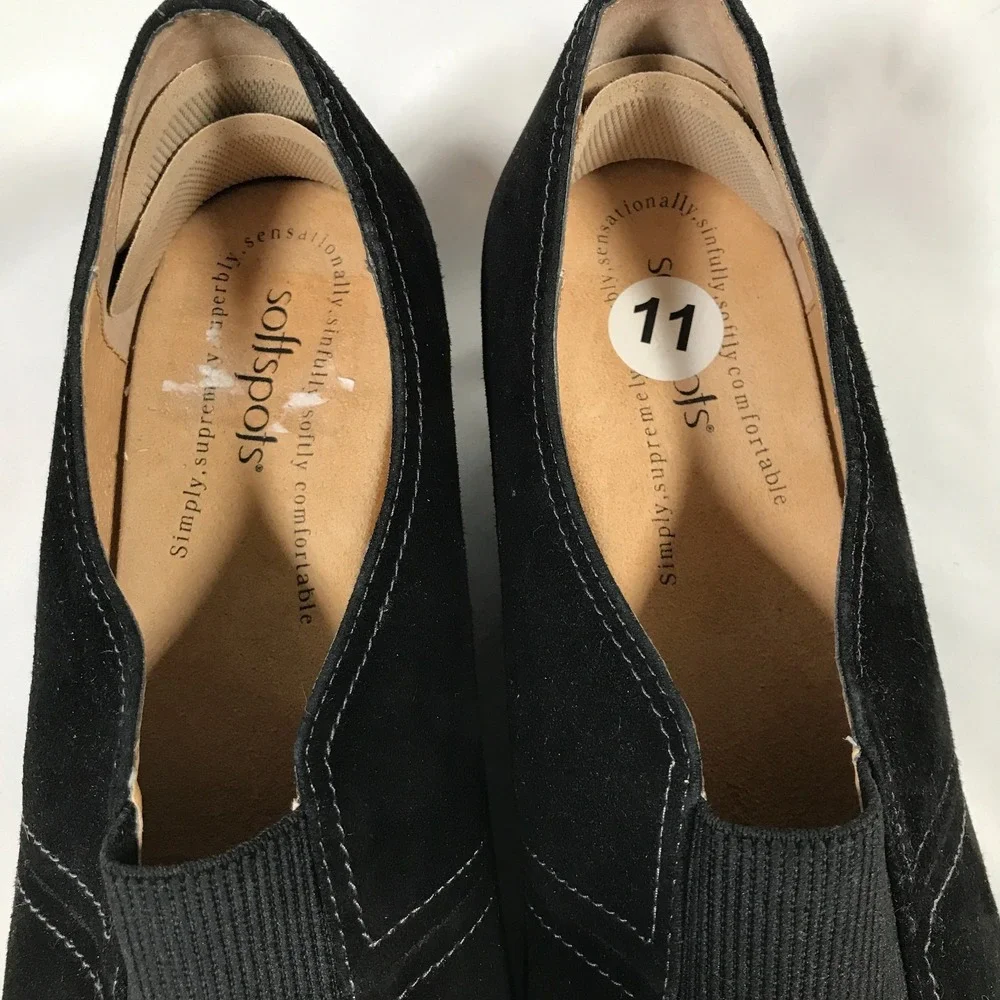 Soft Spots Black Cushion Slip On Wedge Heel Shoes Womens US 11W EU 42 UK 9‎ NWOT